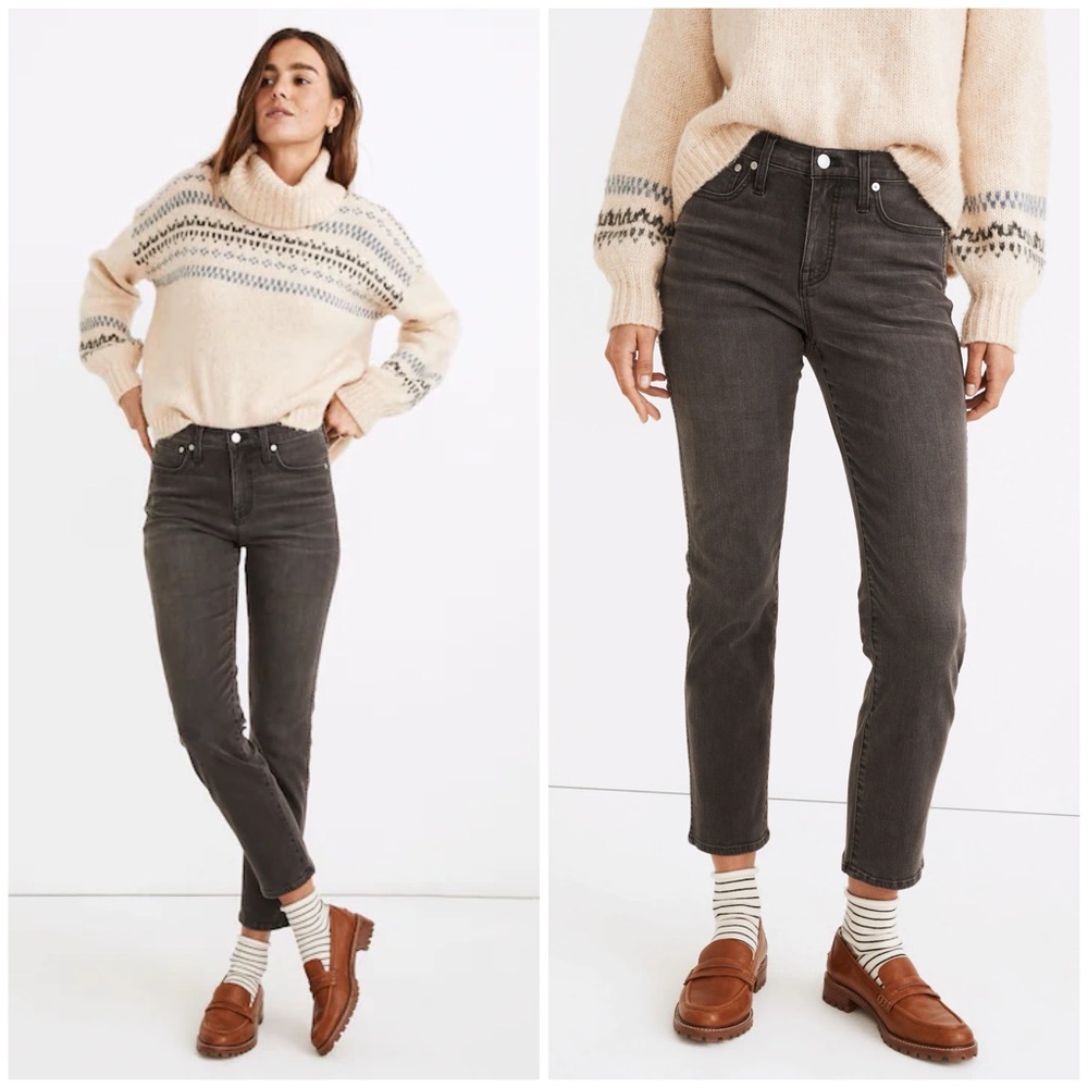Madewell Petite Mid-Rise Stovepipe Jeans Bridley Wash Light Black Stretch Sz 26P